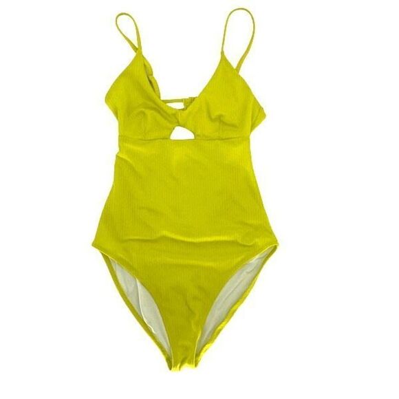 Old Navy Womens Ribbed‎ Front Keyhole Cutout Back One Piece Swimsuit Green Small - Picture 1 of 6
